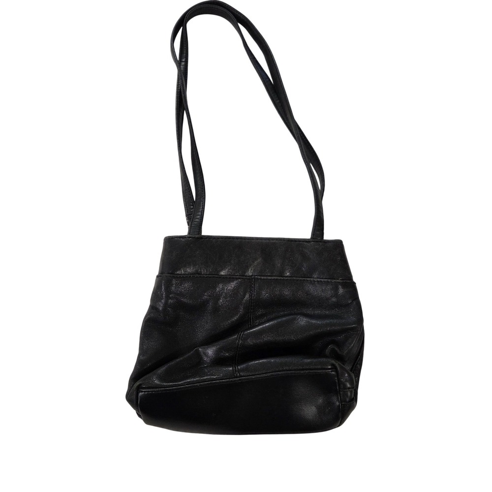 Coletta Black Genuine Leather Shoulder Bag Small Minimalist Silver‎ Hardware hb9